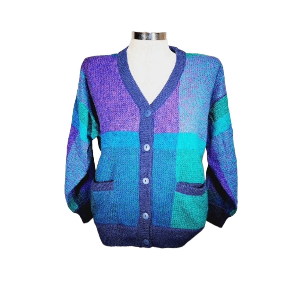 Vtg Womens 100% Acrylic Geometric Cardigan‎ Sweater 80’s Buttons - NEW WITH TAGS